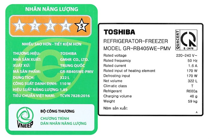 Tủ Lạnh Toshiba Inverter 322 Lít GR-RB405WE-PMV(06)-MG